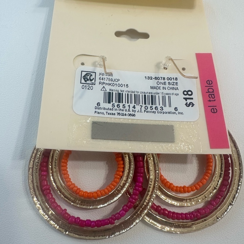Erica Lyons Gold Hoop Earrings with Pink & Orange Beads – Statement Boho Dangles - Picture 3 of 3